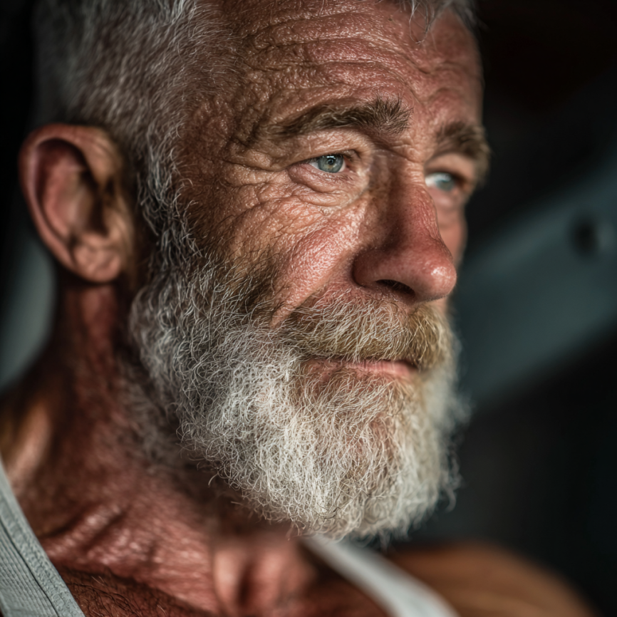 Літній чоловік виконує вправи на рівновагу