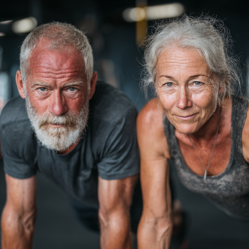 Група літніх людей радіє після тренування